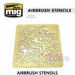 ?AIRBRUSH STENCILS photo etched x 3 6x6cmmottled effect AMMO Mig Jimenez Mig8035