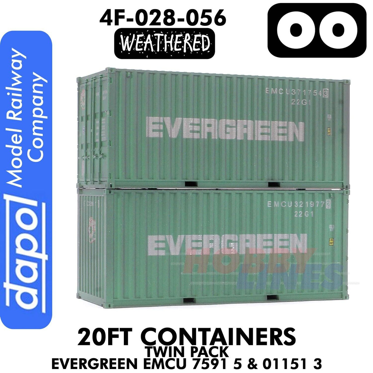 20ft Containers - Twin Pack - Evergreen EMCU 7591 5 & 01151 3  | Dapol | 4F-028-056