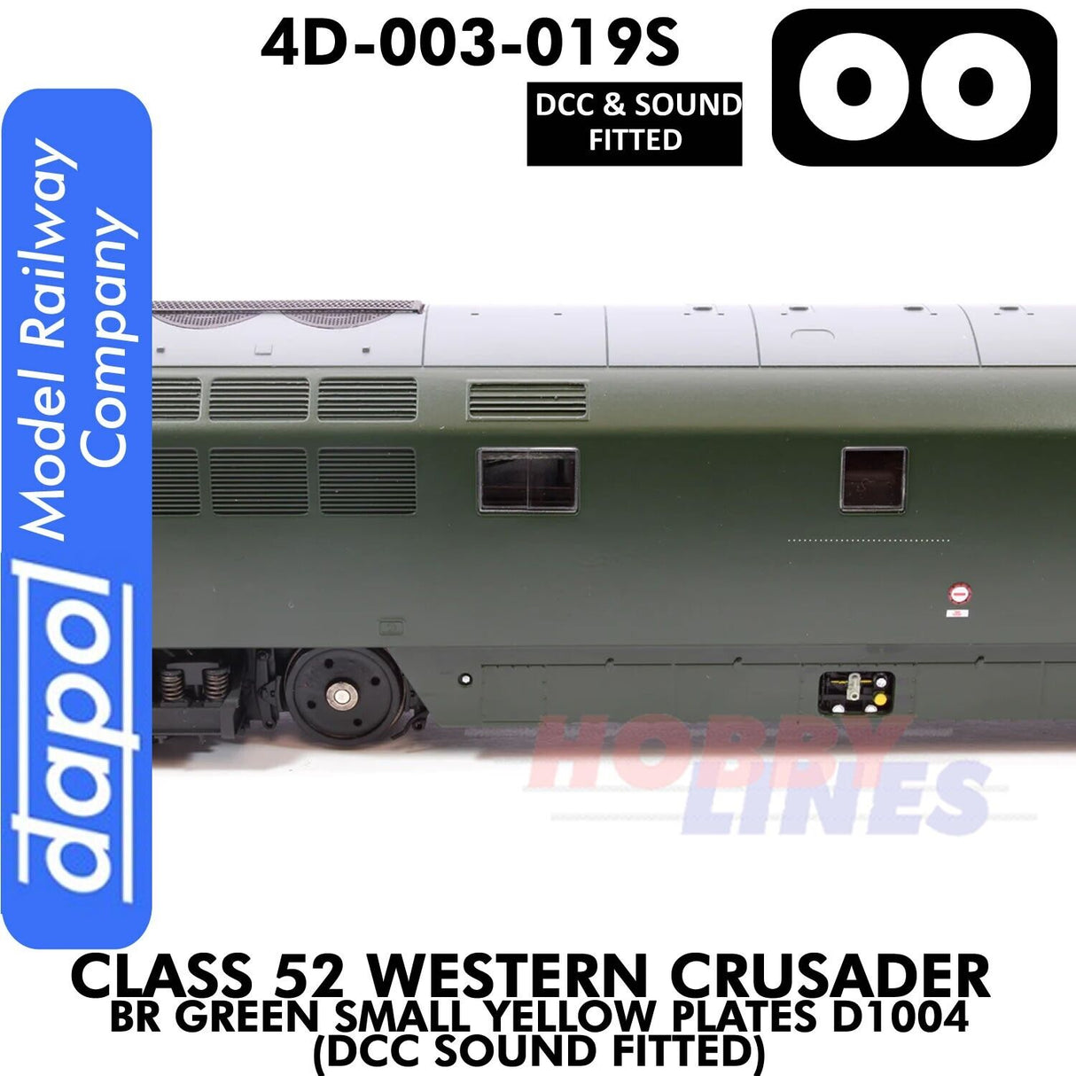 Class 52 Western Crusader -  BR Green Small Yellow Plates  D1004 - DCC & Sound Fitted | Dapol | 4D-003-019S