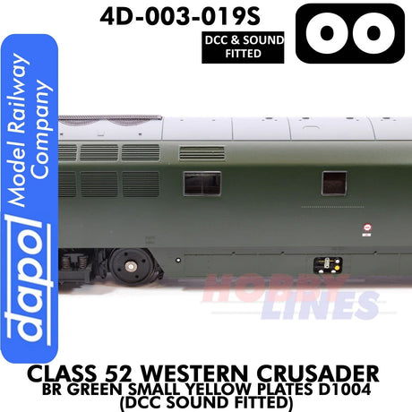 Class 52 Western Crusader -  BR Green Small Yellow Plates  D1004 - DCC & Sound Fitted | Dapol | 4D-003-019S
