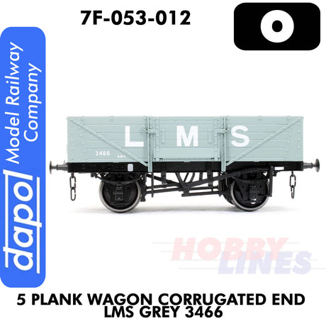 5 Plank Wagon Corrugated End LMS Grey 3466  | Dapol | 7F-053-012