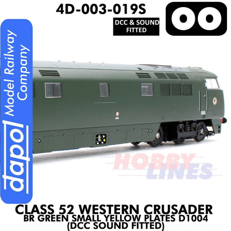 Class 52 Western Crusader -  BR Green Small Yellow Plates  D1004 - DCC & Sound Fitted | Dapol | 4D-003-019S