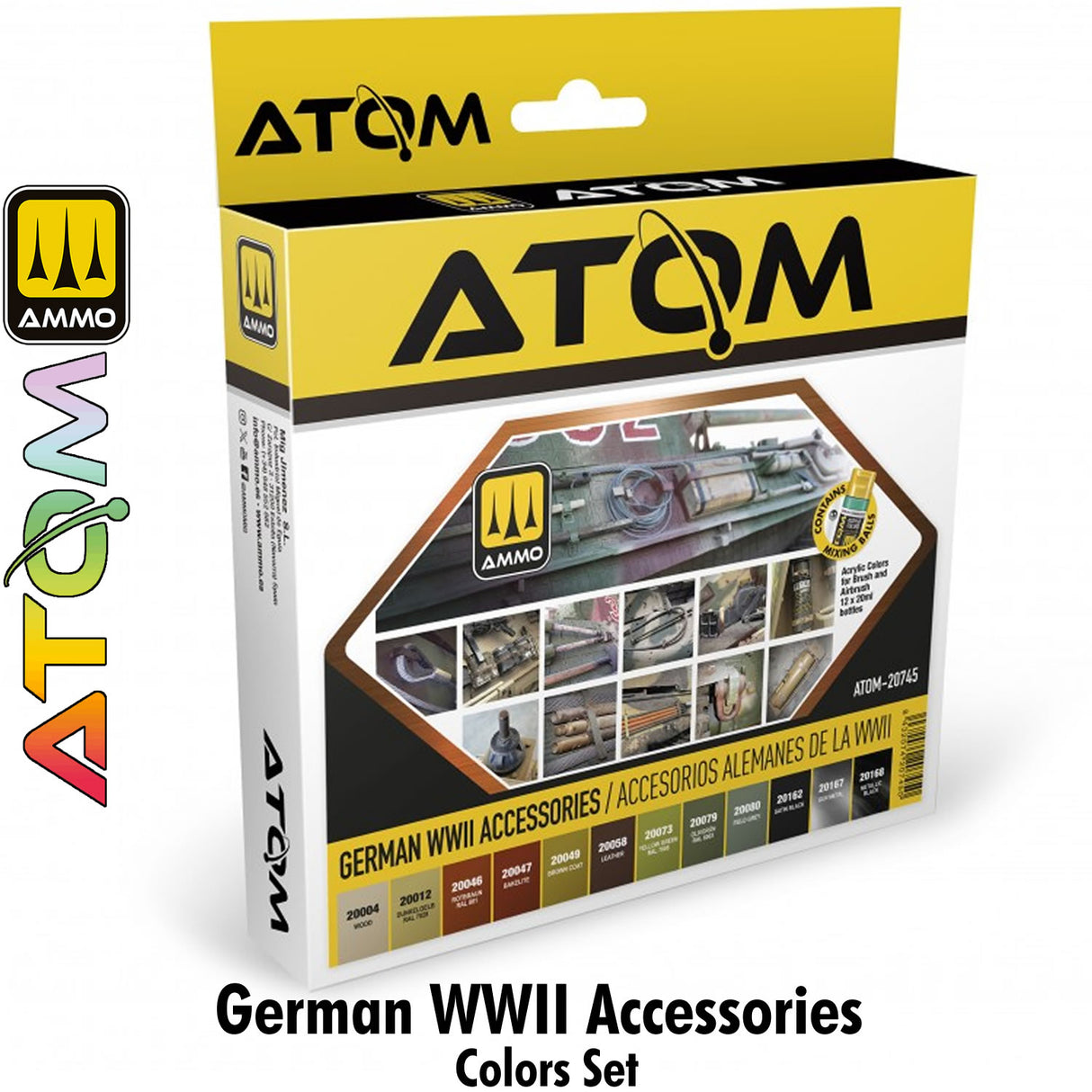 ATOM German WWII Accessories Set -12 20ml Acrylic Paint | Ammo by Mig Jimenez 
