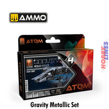 Load image into Gallery viewer, ATOM Gravity Set 4 Metallic 6 20ml Acrylic bottles Ammo by Mig Jimenez ATOM-20807
