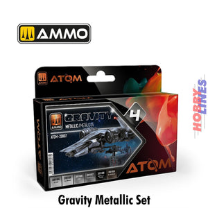 ATOM Gravity Set 4 Metallic 6 20ml Acrylic bottles Ammo by Mig Jimenez ATOM-20807