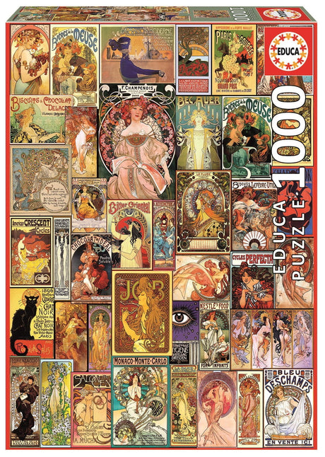 *Damaged Box* Art Nouveau Poster Collage 1000pc Puzzle | Educa | 19258