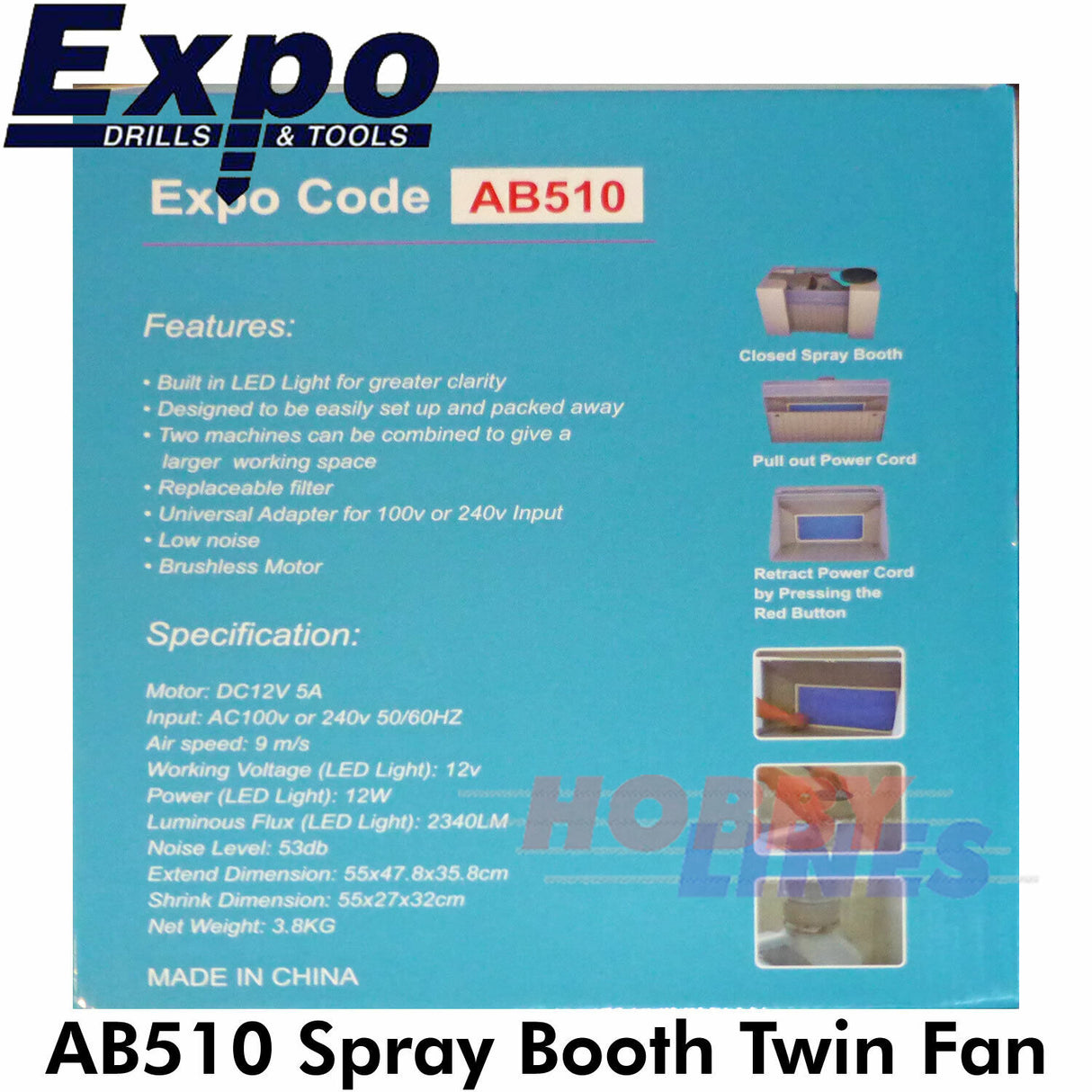 Airbrush SPRAY BOOTH High Power Large Portable w. Built in LED Light Expo AB510