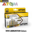 Atom WWII AMMUNITION COLOURS Set - 6 x 20ml Jars Acrylic Paint | Ammo by Mig Jimenez 