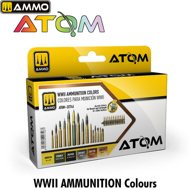 Atom WWII AMMUNITION COLOURS Set - 6 x 20ml Jars Acrylic Paint | Ammo by Mig Jimenez 