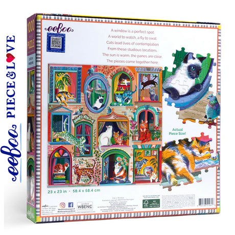 eeBoo CATS IN THE WINDOW 1000 pc Square Jigsaw Puzzle Super Deluxe PZTCIW