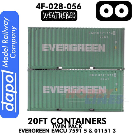 20ft Containers - Twin Pack - Evergreen EMCU 7591 5 & 01151 3  | Dapol | 4F-028-056
