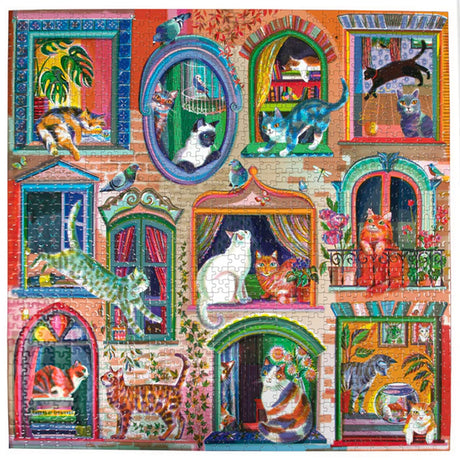 eeBoo CATS IN THE WINDOW 1000 pc Square Jigsaw Puzzle Super Deluxe PZTCIW