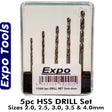 HSS DRILL 5pc set 2.0 2.5 3.0 3.5 & 4.0mm Expo Tools 11505