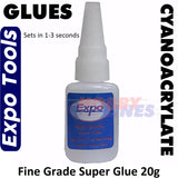 Cyano Super Glue 20g FINE 1-3 seconds Cyanoacrylate Bottle Expo Tools 47020