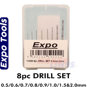 DRILL SET 8 piece  0.5 0.6 0.7 0.8 0.9 1.0 1.5 2.0mm Expo Tools 11508