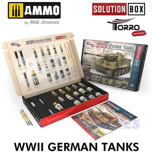 WWII GERMAN TANKS Colours & Weathering System Solution Box 2414300000 Ammo Mig