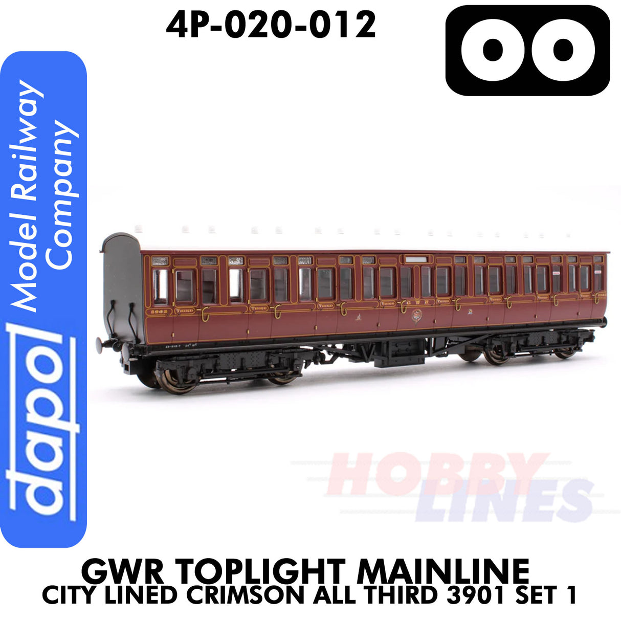 Great Western Railway -  Toplight Mainline City Lined Crimson All third 3902 Set 1 | Dapol | 4P-020-012