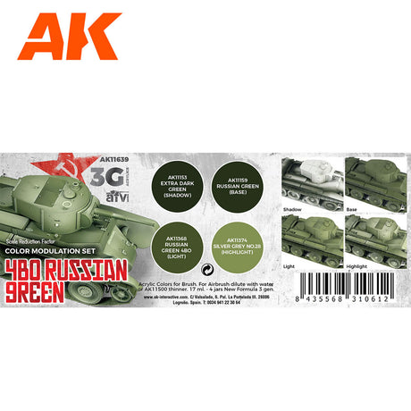 3G Special Set - 4B0 Russian Green - 4 x 17ml Acrylic Paint | AK interactive | AK11639