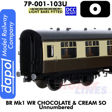 BR Mk1 WR Chocolate & Cream SO Unnumbered Coach - Lightbars fitted & DCC Ready |  Dapol | 7P-001-103U