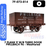 7 Plank Wagon 9'  W/B Three Door Pwllbach 96 - Weathered |  Dapol |7F-073-014