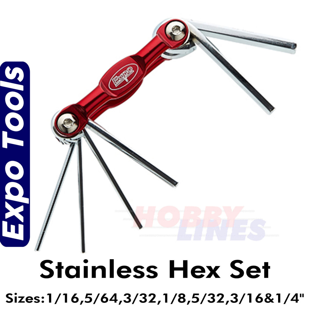 STAINLESS HEX FOLDING SET 7 sizes 1/16 - 1/4 inch Expo Tools 72034