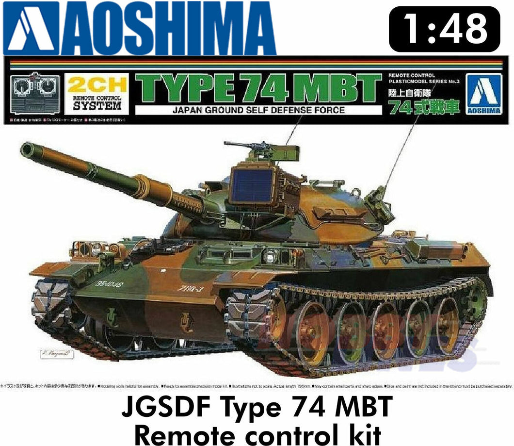 JGSDF TYPE74 MBT 2 Ch Remote Control Main Battle Tank 1:48 kit Aoshima 05742