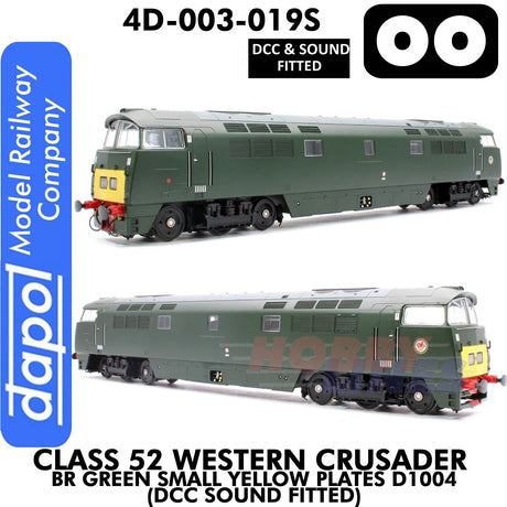 Class 52 Western Crusader -  BR Green Small Yellow Plates  D1004 - DCC & Sound Fitted | Dapol | 4D-003-019S