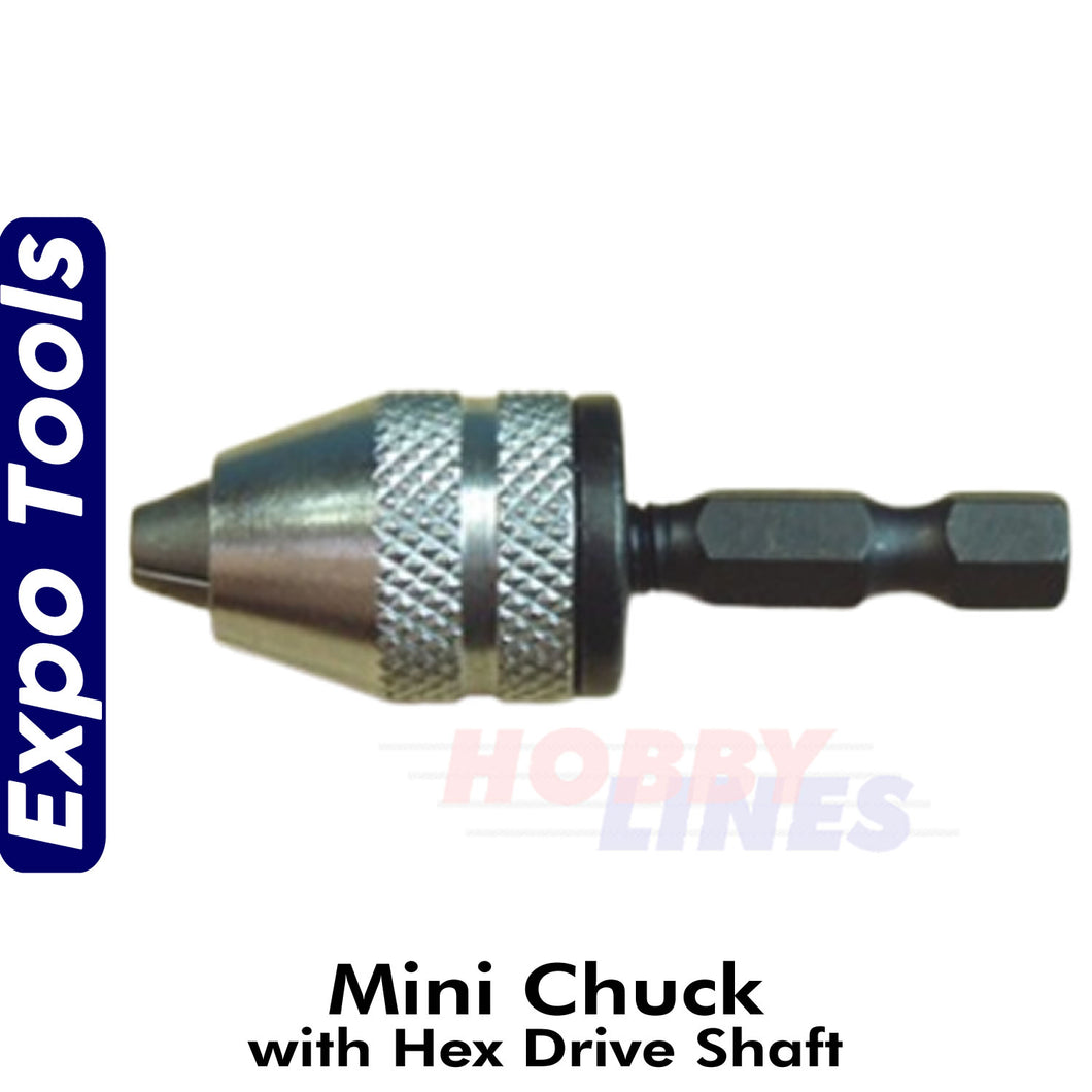 MINI 3 JAW CHUCK with HEX DRIVE SHAFT 0.3 - 2.5mm bits Expo Tools 12805