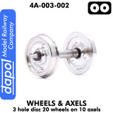Wheels & Axels - 3 Hole Disc - 20 wheels on 10 axels |  Dapol |  4A-003-002