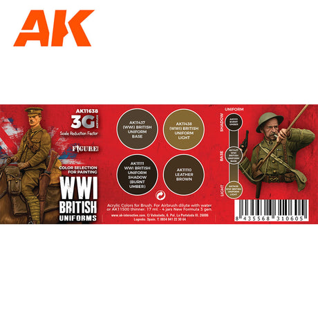 3G Special Set - WW1 British Uniforms - 4 x 17ml Acrylic Paint | AK interactive | AK11638