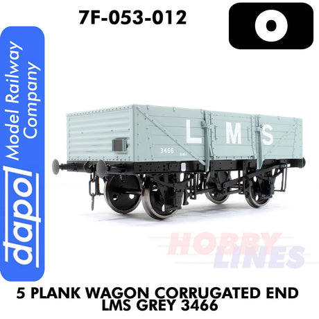 5 Plank Wagon Corrugated End LMS Grey 3466  | Dapol | 7F-053-012