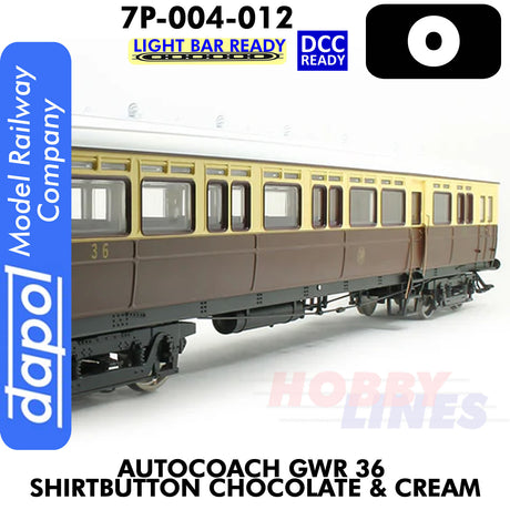 Autocoach GWR 36 Shirtbutton Chocolate & Cream Coach - DCC & Lightbar Ready | Dapol | 7P-004-012