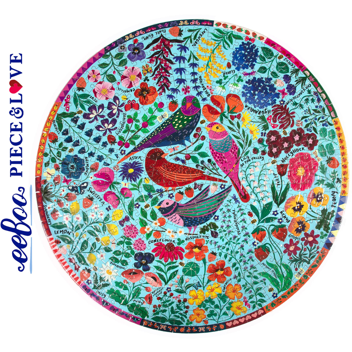 Four Birds 500 pc Round Puzzle | eeBoo | PZFBRD