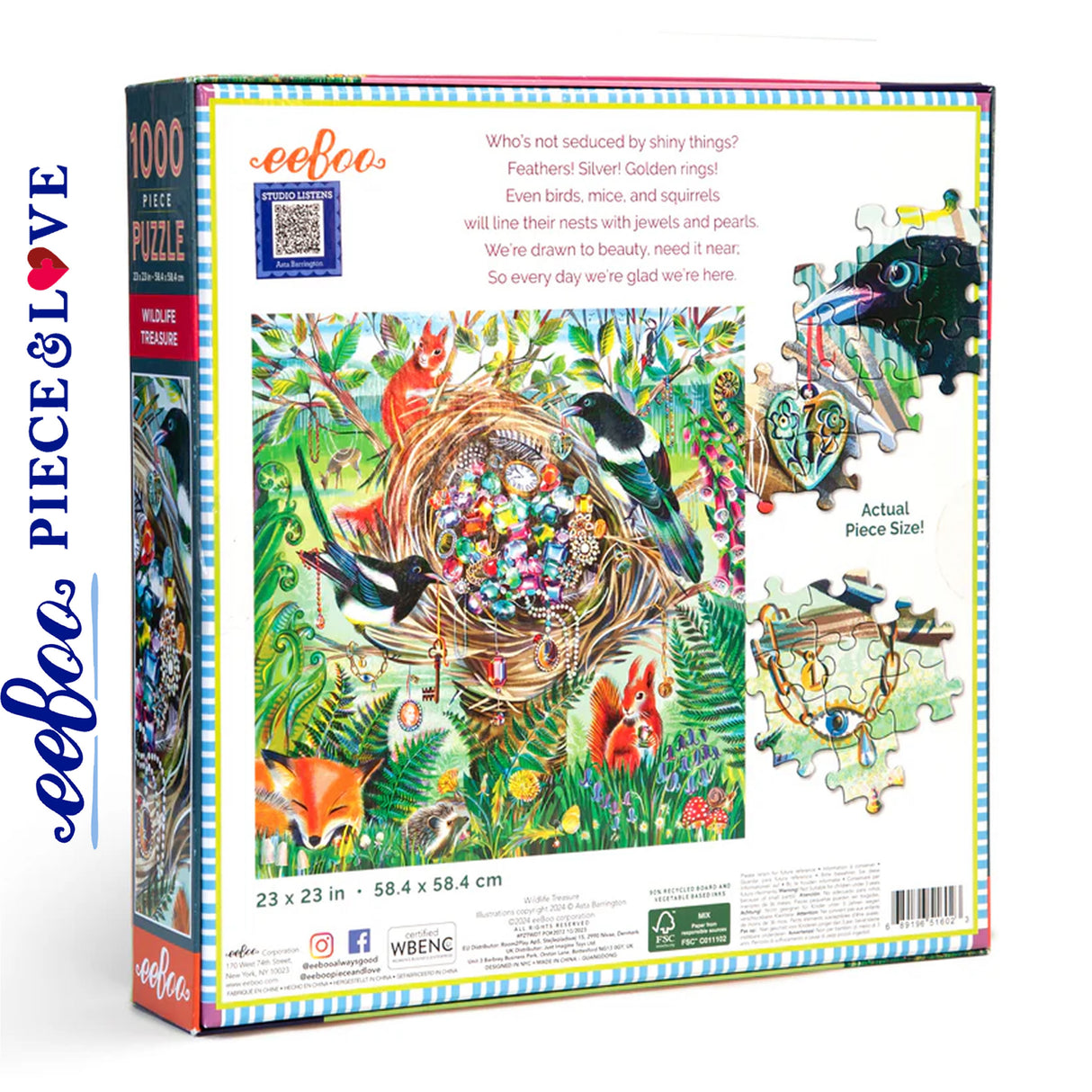 eeBoo WILDLIFE TREASURE 1000 pc Square Jigsaw Puzzle Super Deluxe PZTWDT