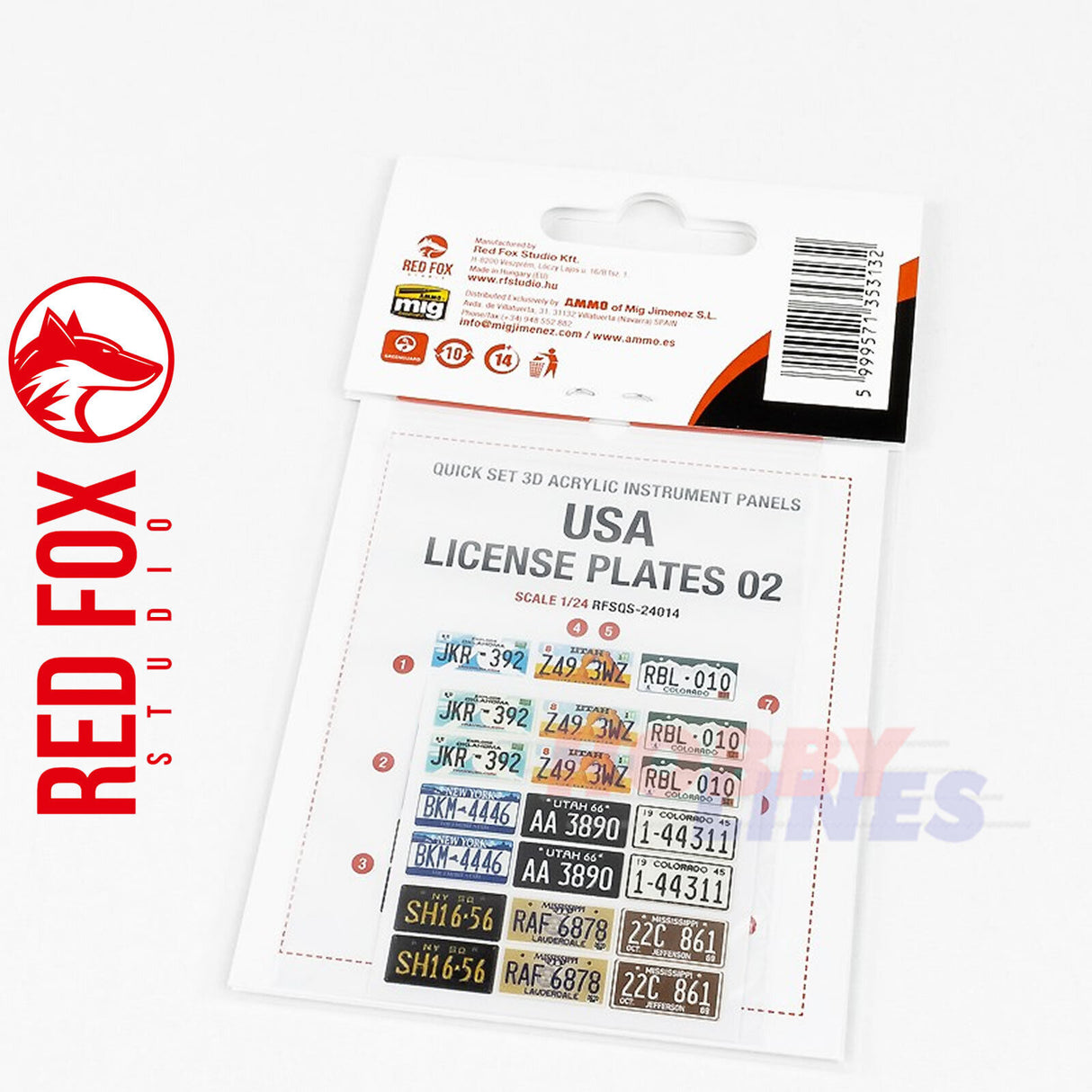 Red Fox Studio 3D Printed LICENSE PLATES USA vol.02 1:24 Front rear 9 sets kits