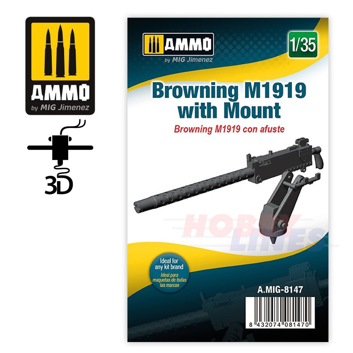 3D Printed Browning M1919 with Mount - 1:35 | Ammo by Mig Jimenez | MIG8147