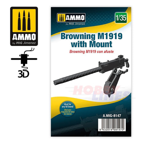 3D Printed Browning M1919 with Mount - 1:35 | Ammo by Mig Jimenez | MIG8147