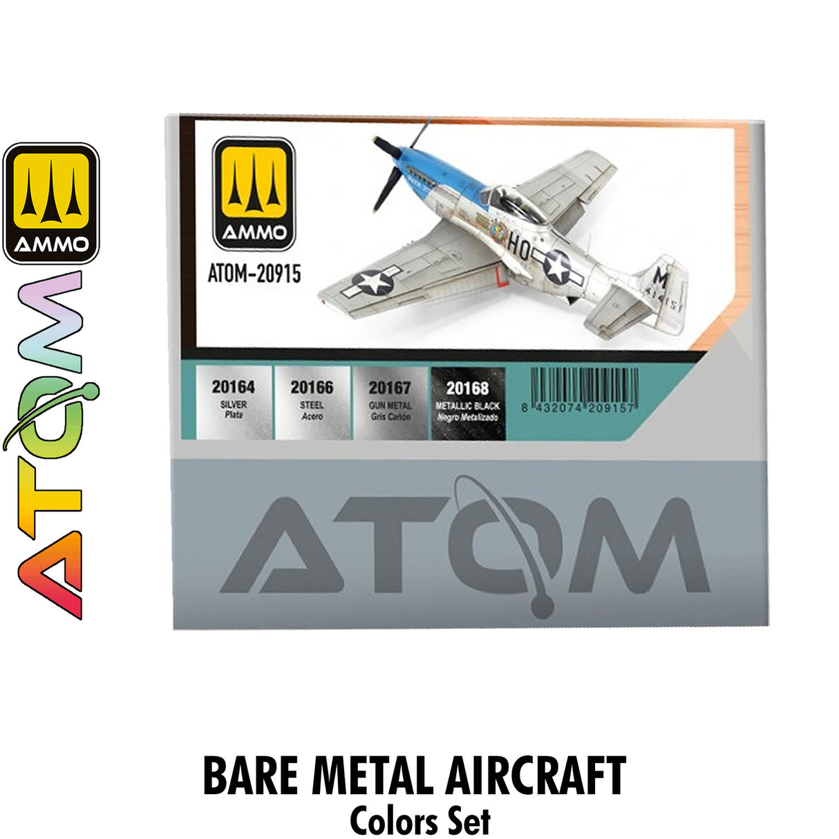 ATOM Bare Metal Aircraft Colors Set - 4 20ml Acrylic Paint | Ammo by Mig Jimenez  