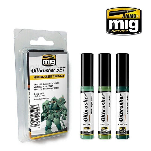 Oilbrusher Set - Mechas Green Tones Set - 3 x 10ml | Ammo by Mig Jimenez | MIG7509
