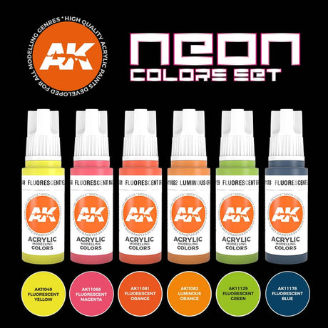 Neon Colours Set - 3G Acrylic Paint x 6  | AK interactive | AK11610