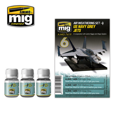 Air Weathering Set - US Navy Grey Jets - 3x35ml | Ammo by Mig Jimenez | MIG7419 