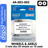 Wheels & Axels - 3 Hole Disc - 20 wheels on 10 axels |  Dapol |  4A-003-002