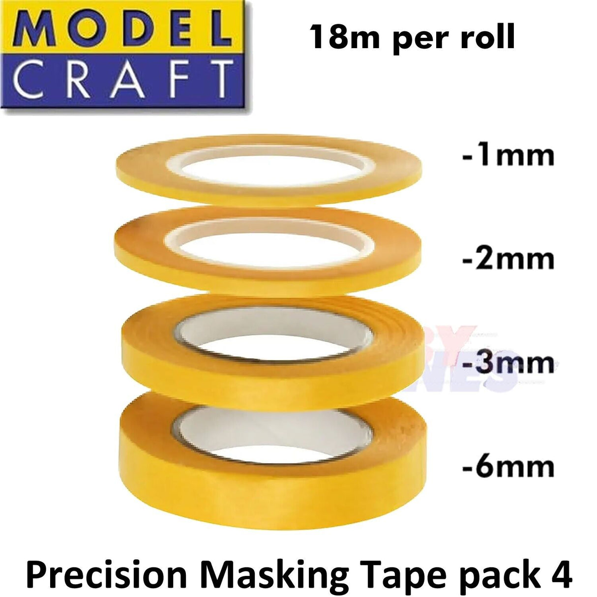 PRECISION MASKING TAPE 4pk1 2 3 6mm x18m Airbrush Detailing ModelCraft PMA1236