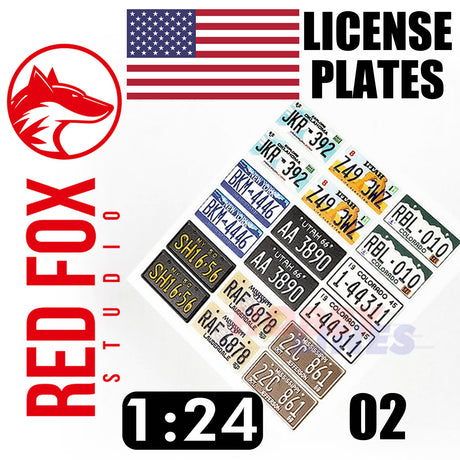 Red Fox Studio 3D Printed LICENSE PLATES USA vol.02 1:24 Front rear 9 sets kits