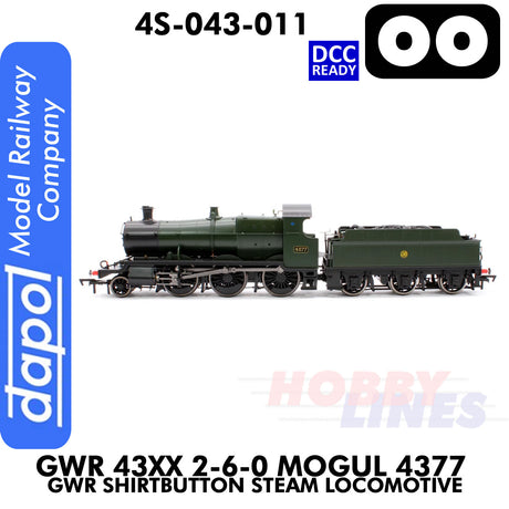Great Western Railway - 43xx 2-6-0 Mogul 4377 Shirtbutton - DCC Ready - 1:76 OO |  Dapol | 4S-043-011