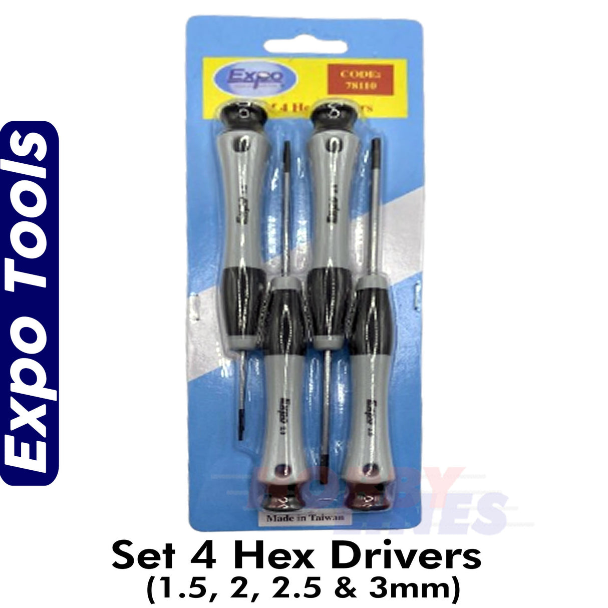 Set 4 Hex Drivers - 1.5, 2, 2.5 & 3mm | Expo Tools | 78110