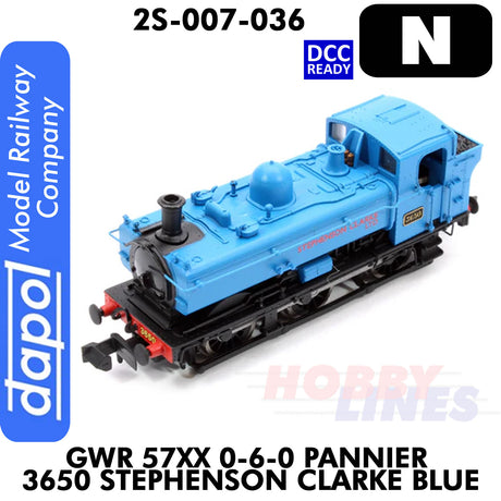 Great Western Railway - 57XX 0-6-0 Pannier 3650 Stephenson Clarke -  Blue - DCC Ready | Dapol | 2S-007-036