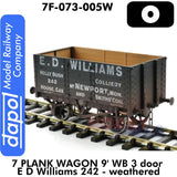 7 Plank Wagon 9' WB 3 door E D Williams 242 - weathered| Dapol | 7F-073-005W