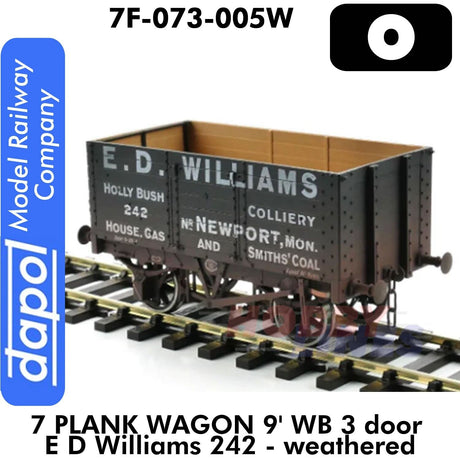 7 Plank Wagon 9' WB 3 door E D Williams 242 - weathered| Dapol | 7F-073-005W