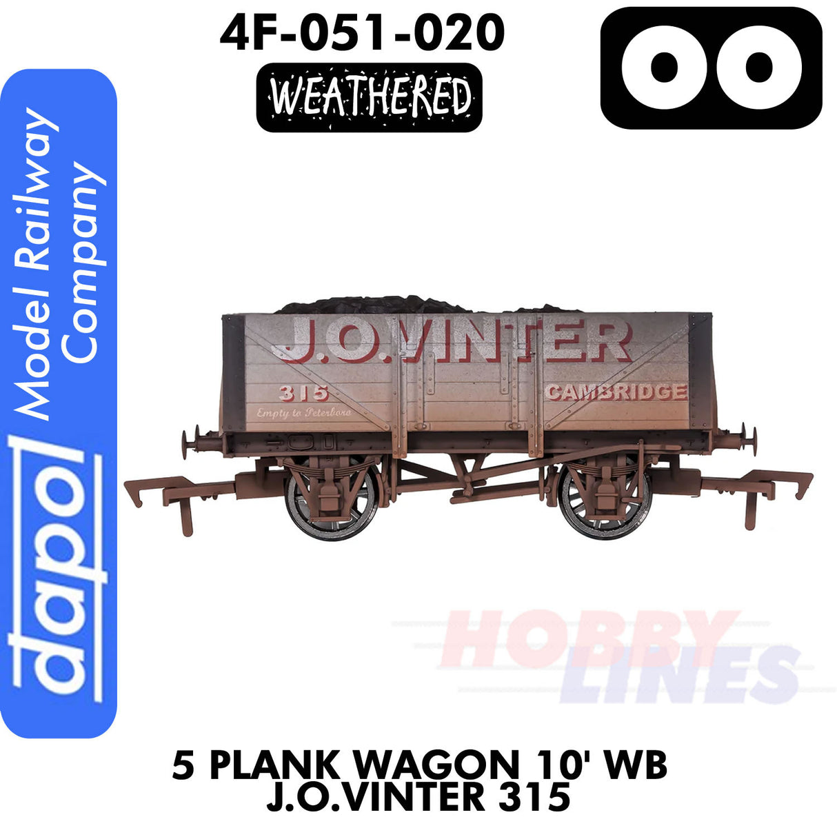 5 plank J.O. Vinter 10' Wheelbase - Weathered  | Dapol | 4F-051-020